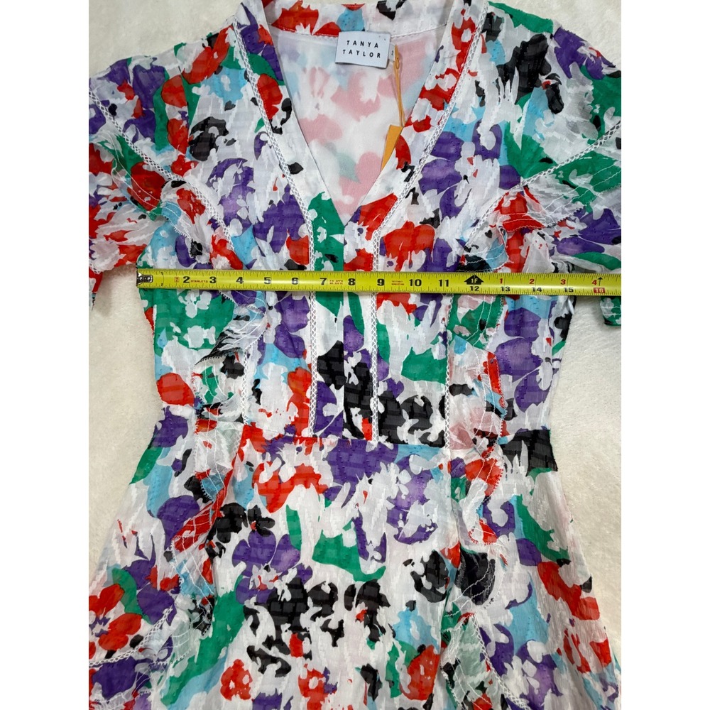 Tanya Taylor Rhett Multi Floral Ruffle V-Neck Mini Dress Womens 2 New - Picture 7 of 15